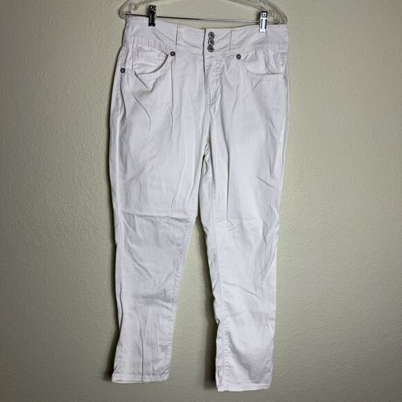 Hydraulic Women's  White Jeans 3 Buttons Size 10 Stretch‎ Flat Front Embroidered - Picture 1 of 9